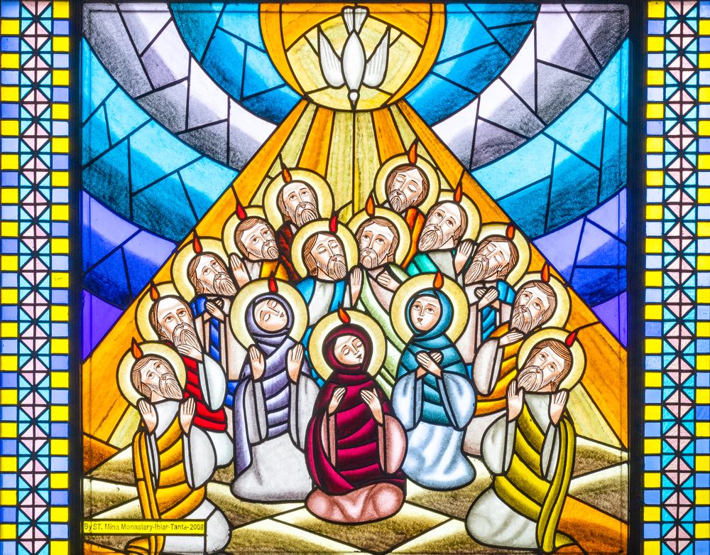 Am 50. Tag nach Ostern (griechisch pentecoste = 50) wird die Sendung des Heiligen Geistes gefeiert. Der Heilige Geist kommt wie Feuerzungen auf die versammelten Jünger herab und sie sind fähig in fremden Sprachen zu reden. Es ist gleichsam die Überwi